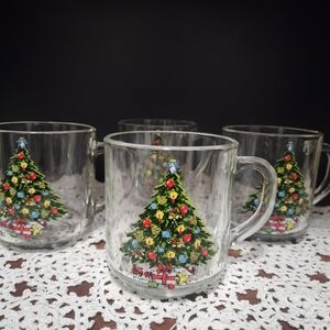 Christmas Tree Vintage Glass Mugs Set